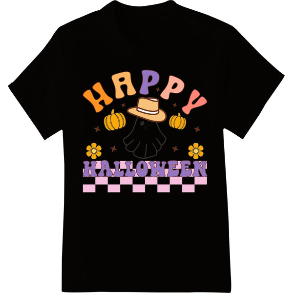 Adorable Ghost Says Happy Halloween in Colorful Style - SUPERDTF - DTF Prints - DTF Transfers - Custom DTF Prints