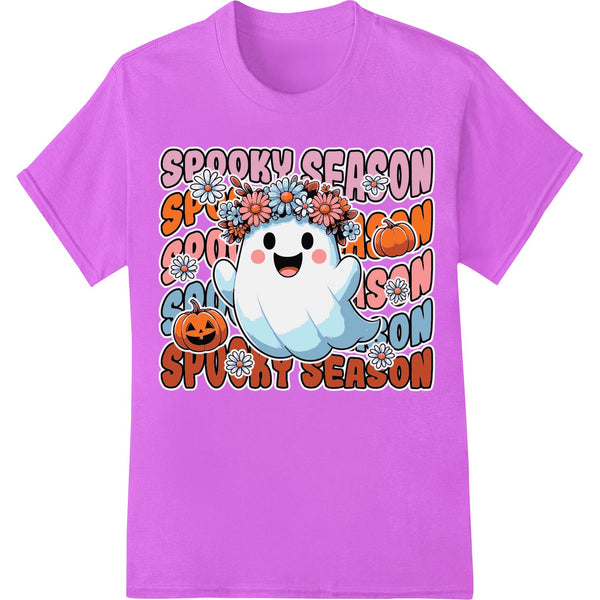 Adorable white ghost with a sweet smile and black eyes, perfect for Halloween DTF printing on t-shirts and apparel.