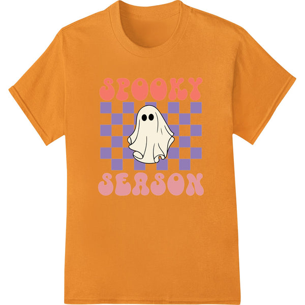 A cute ghost design heat transfer made with DTF (Direct to Film) printing technology, ideal for Halloween apparel.