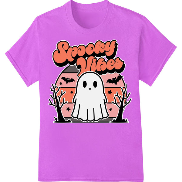 Cute cartoon ghost graphic in shades of gray, perfect for a spooky yet adorable DTF print or heat transfer design for...