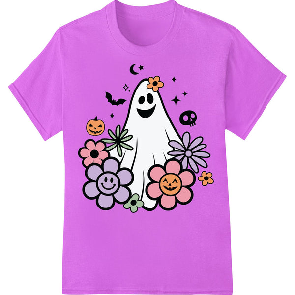 Adorable Ghost with Flowers - Cute Halloween DTF Print - SUPERDTF - DTF Prints - DTF Transfers - Custom DTF Prints