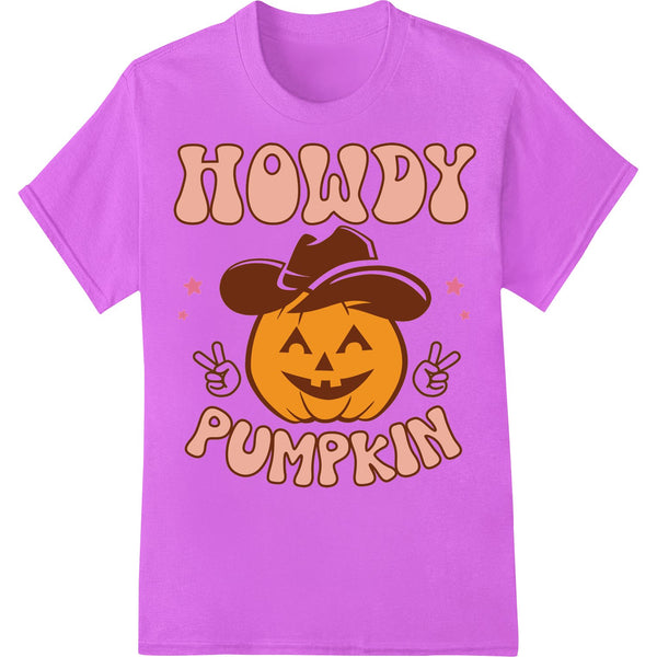 Adorable smiling pumpkin wearing a cowboy hat, perfect for Halloween DTF and heat transfer prints on apparel and shirts