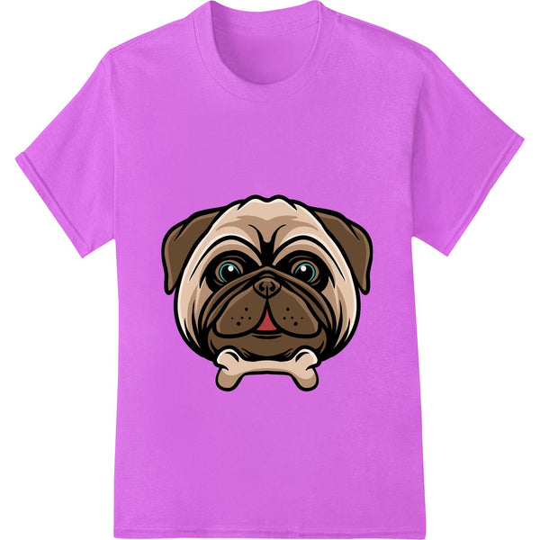 Adorable illustrated pug dog breed face design in vector art style, perfect for DTF (Direct to Film) heat transfer prints