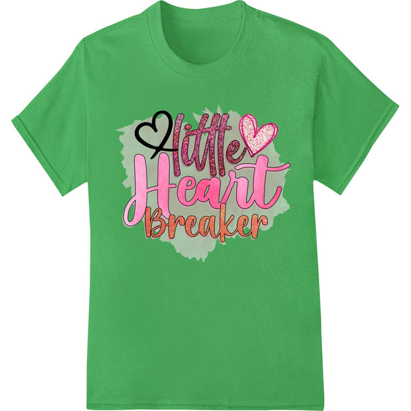 Cartoon graphic of a cute young boy with hearts and text 'Little Heart Breaker' for a Valentine's Day DTF print design