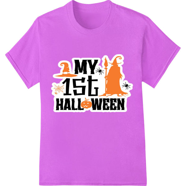 Cute pumpkin cartoon illustration with 'My 1st Halloween' text, perfect for baby's first Halloween outfit or onesie