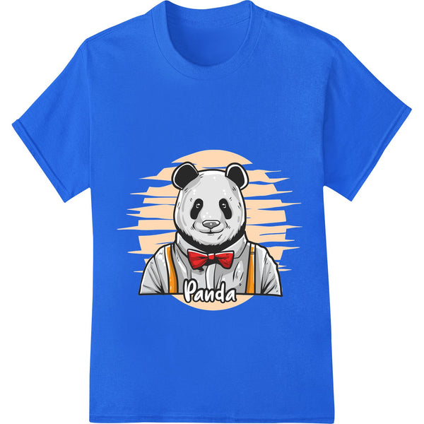 Black and white panda bear illustration wearing a red bow tie, design for direct to film (DTF) heat transfer printing