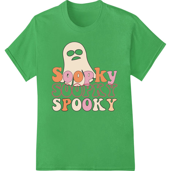 Pastel colored cartoon ghost design, with a cute and friendly expression, perfect for a spooky yet adorable heat transfer...