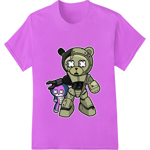 Adorable cartoon robot teddy bear artwork suitable for DTF (direct-to-film) printing onto t-shirts, hoodies and other apparel