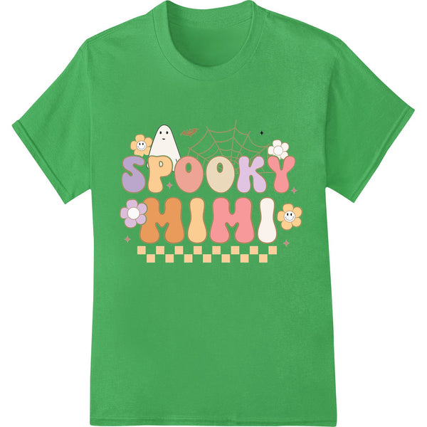 Cute pumpkin cartoon character with 'Spooky Mimi' text, ideal for Halloween DTF heat transfer prints on apparel and...