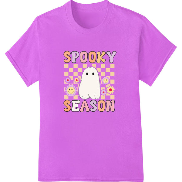 Adorable cartoon ghost illustration with 'Spooky Season' text, perfect for Halloween-themed direct to film prints.