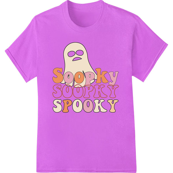 A playful ghost design with the text 'Spooky Soopky Spooky' in a fun, hand-drawn style, perfect for a Halloween DTF print.