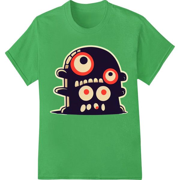 A cute three-eyed green monster character with horns and a friendly expression, perfect for Halloween DTF prints and heat...