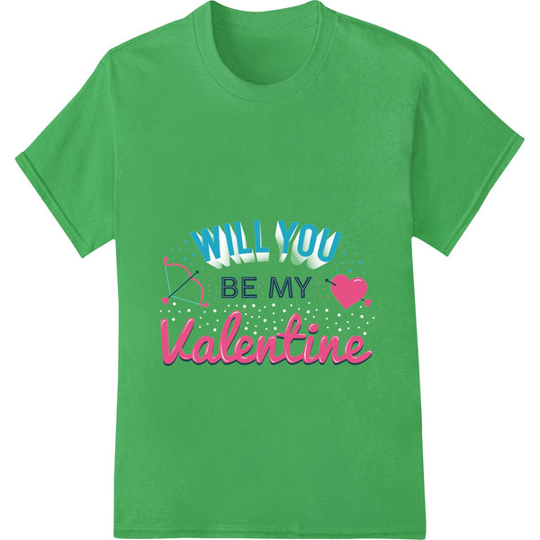 Adorable 'Will You Be My Valentine' design printed with Direct to Film (DTF) technology for heat transfer on t-shirts and...