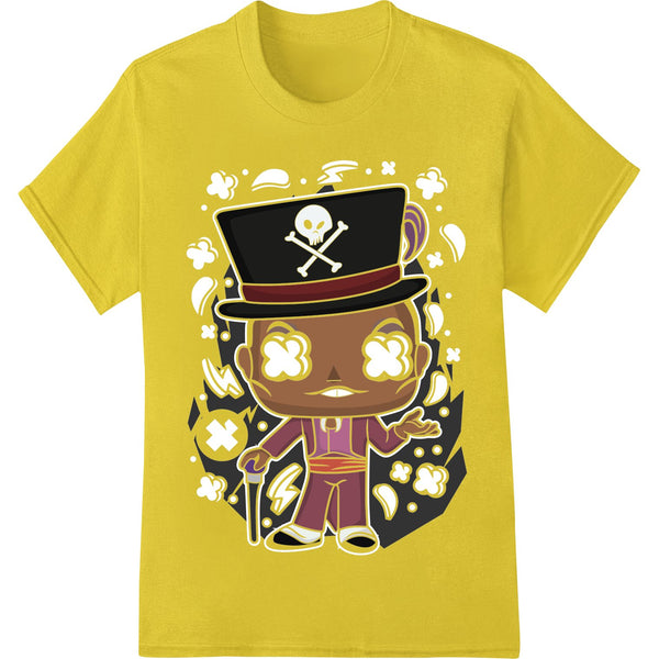 Cartoon pirate skull design in black and white, with a bandana and crossed bones. Perfect for DTF heat transfer printing.