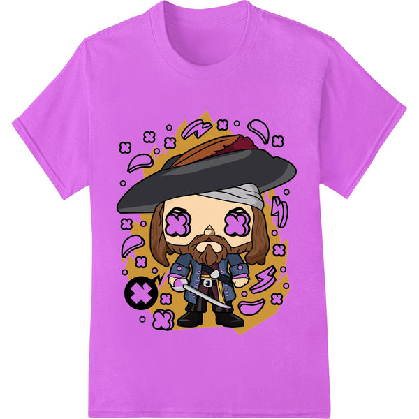 A quirky pirate cartoon design, perfect for direct-to-film (DTF) heat transfer printing onto t-shirts and apparel.