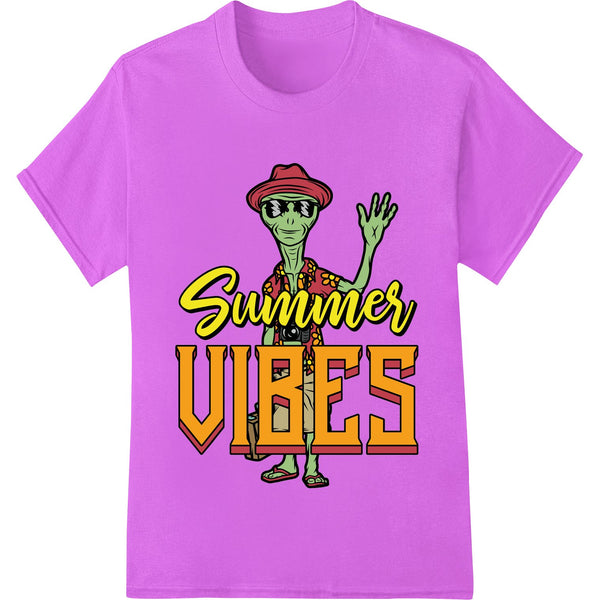 A colorful alien graphic with 'Summer Vibes' text, designed as a heat transfer print for DTF (direct-to-film) printing on...