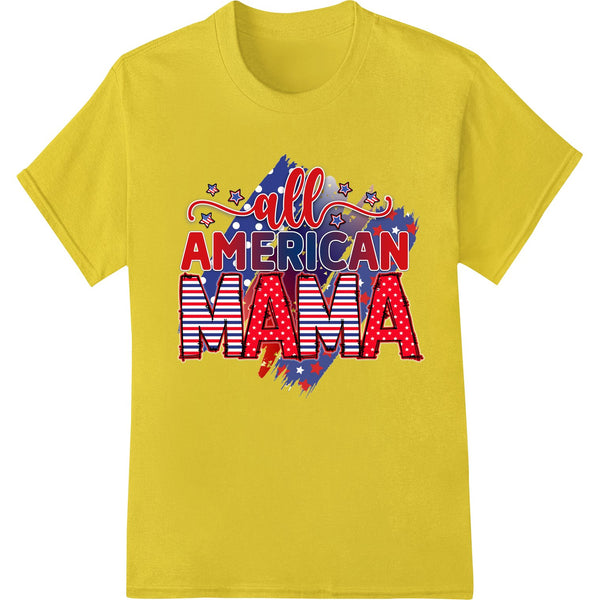 Vibrant red, white and blue 'All American Mama' text design with stars - ideal for patriotic DTF print on shirts