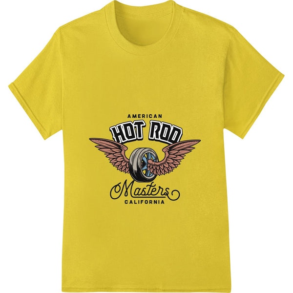 Vibrant American hot rod design print transfer for custom apparel and t-shirt printing using direct to film technology.