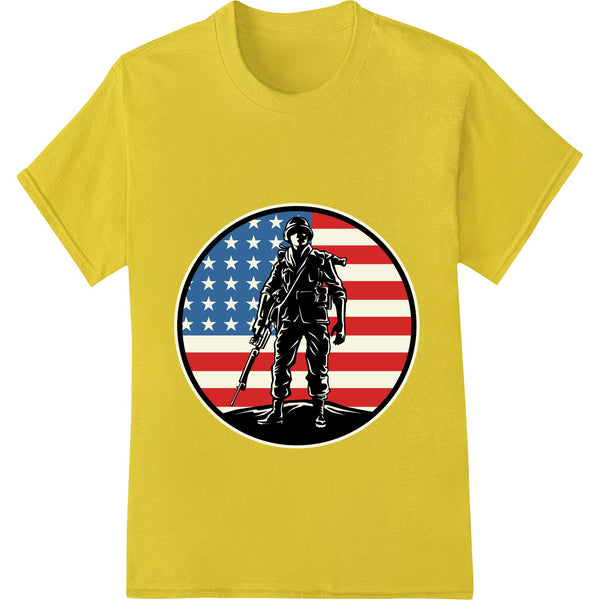 American flag design with bald eagle and soldier silhouettes honoring military heroes