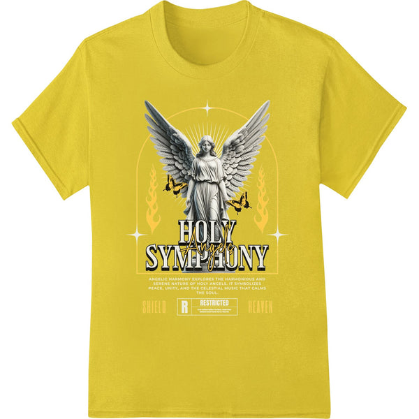 Angelic 'Holy Symphony' heat transfer design featuring a heavenly choir of angels, perfect for custom DTF printed t-shirts...