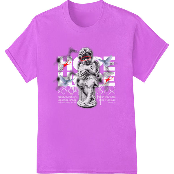 Vintage cherub angel statue image printed using direct-to-film (DTF) heat transfer process for custom t-shirt printing