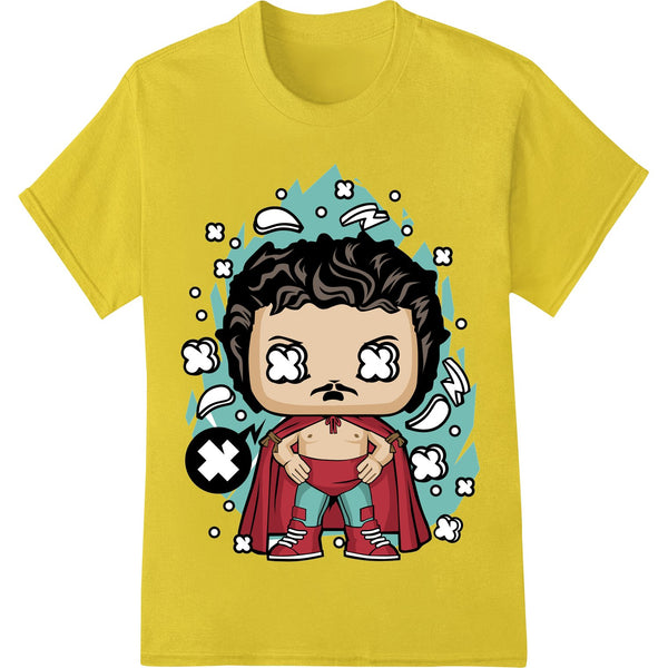 Fiery red cartoon superhero illustration with an angry expression and fists clenched, suitable for heat transfer DTF...