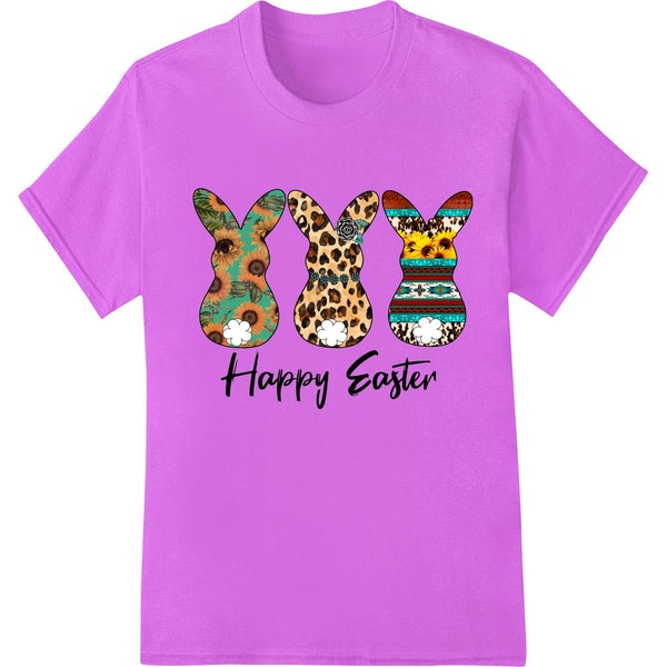 Cute and stylish animal print Easter bunny designs in various colors, perfect for spring-themed heat transfers and custom...