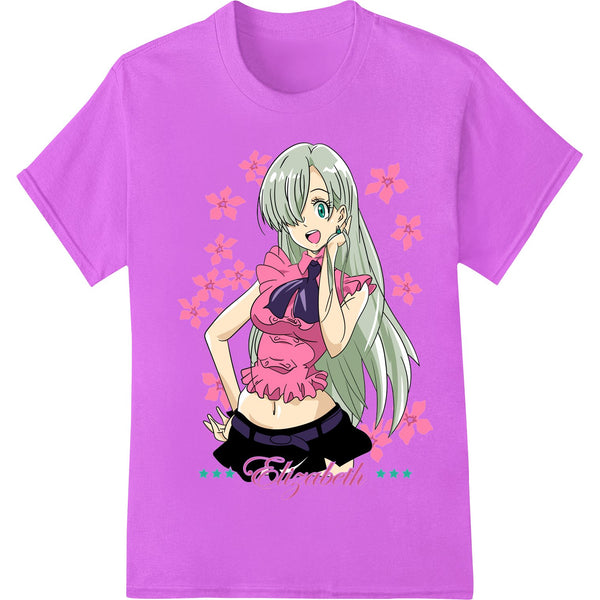 Colorful anime character Elizabeth design with floral elements and a smiling expression for DTF heat transfer printing