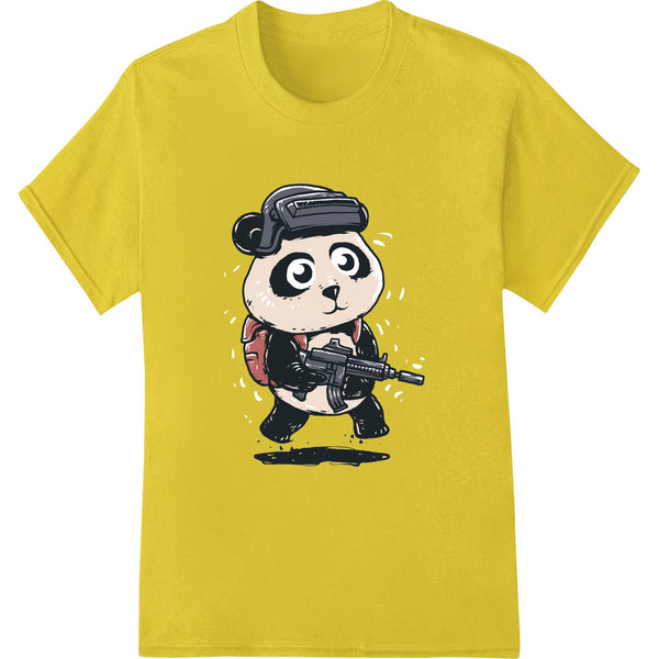 Armed Cartoon Panda design, ready for DTF (Direct to Film) heat transfer printing onto shirts, hats, and other apparel.