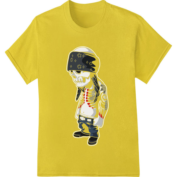 Arrr-tistic Pirate Skeleton heat transfer design showing a skeleton figure in pirate attire and holding a sword