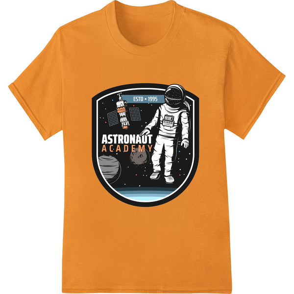 Astronaut Academy emblem featuring a rocket ship and stars, perfect for DTF heat transfer prints on custom apparel.