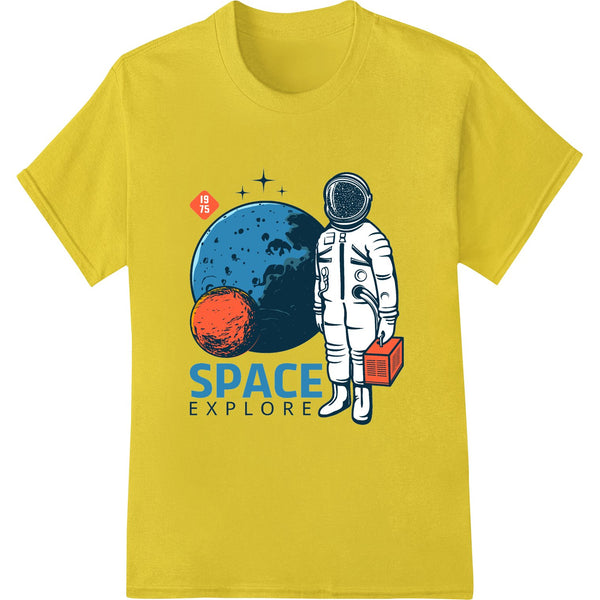 DTF heat transfer design featuring an astronaut exploring the cosmic frontier in a bold, eye-catching style.