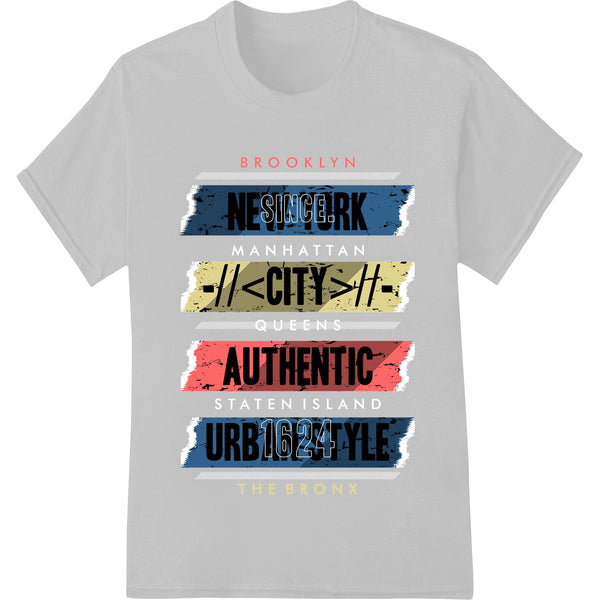 Black and white graphic design with Brooklyn skyline and graffiti-style text for DTF heat transfer printing on apparel