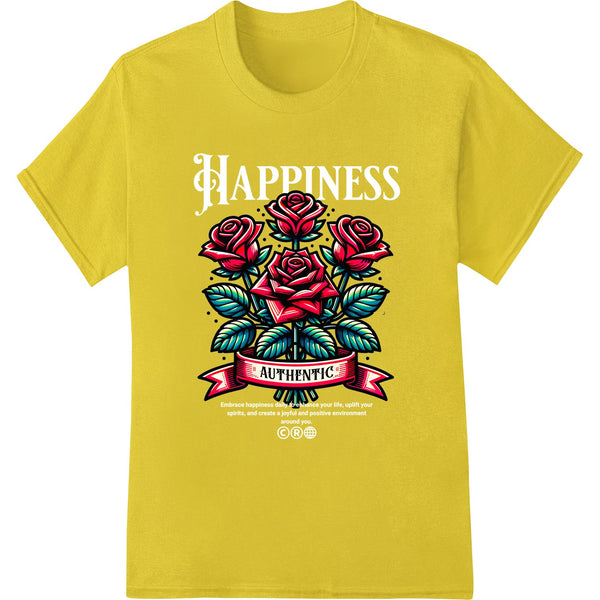 Authentic Rose Bloom design featuring vibrant red roses and green leaves, a bold DTF print heat transfer for custom apparel