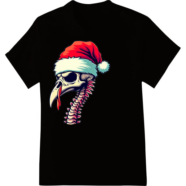 A spooky graphic of Santa Claus depicted as a skull and skeleton figure, perfect for DTF printing and heat transfer on...