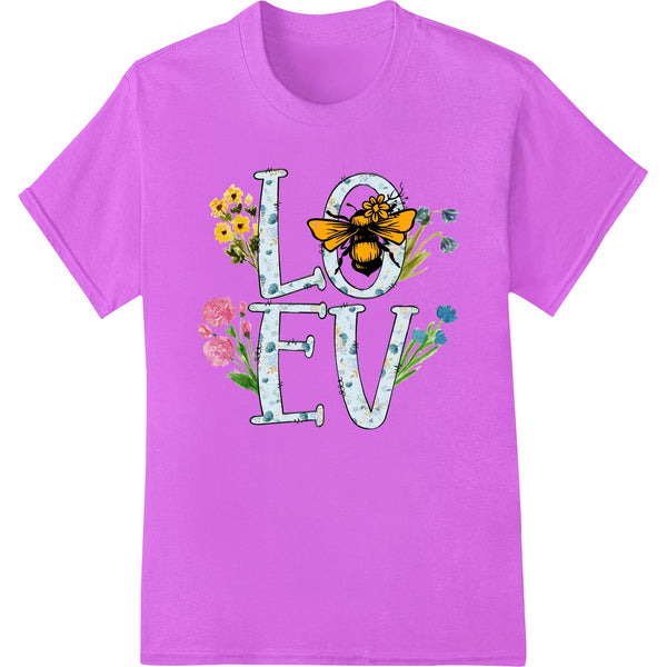 Whimsical DTF heat transfer design with bees and flowers for Valentine's Day apparel printing