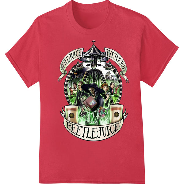 Beetlejuice DTF print design featuring the iconic cartoon character and movie logo in a spooky, quirky style.