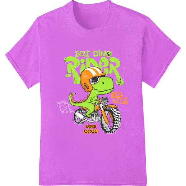 Illustration of a tyrannosaurus rex riding a bicycle, with a colorful and whimsical design style, for DTF printing on...