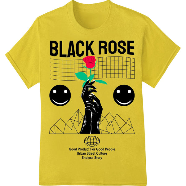 Black rose urban street art design for DTF print heat transfer on t-shirts and apparel