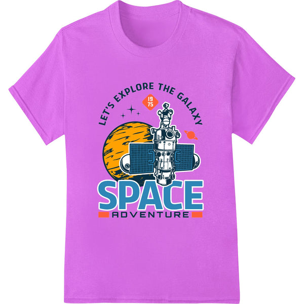 Vibrant retro design from 1976 with a space theme featuring planets, stars, and a rocket ship blasting off