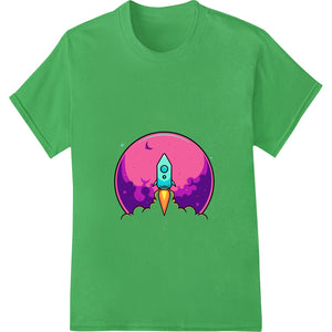 Blast Off: Whimsical Cartoon Rocket Soars Through Space - SUPERDTF - DTF Prints - DTF Transfers - Custom DTF Prints