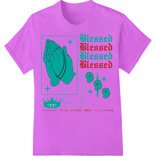 Blessed Faith Praying Hands religious graphic design printed with DTF (Direct to Film) technology for heat transfer to...