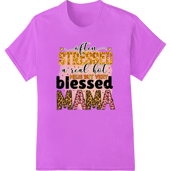 Leopard print graphic with 'Blessed Mama' text in a distressed style, perfect for Mother's Day custom apparel and gifts.