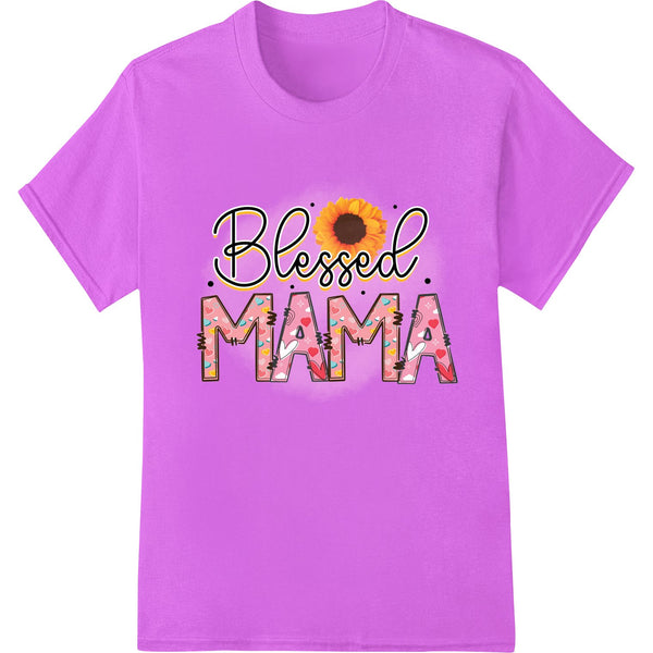 Sunflower graphic with 'Blessed MAMA' text, a stylish Mother's Day design for custom apparel and gifts using DTF printing.