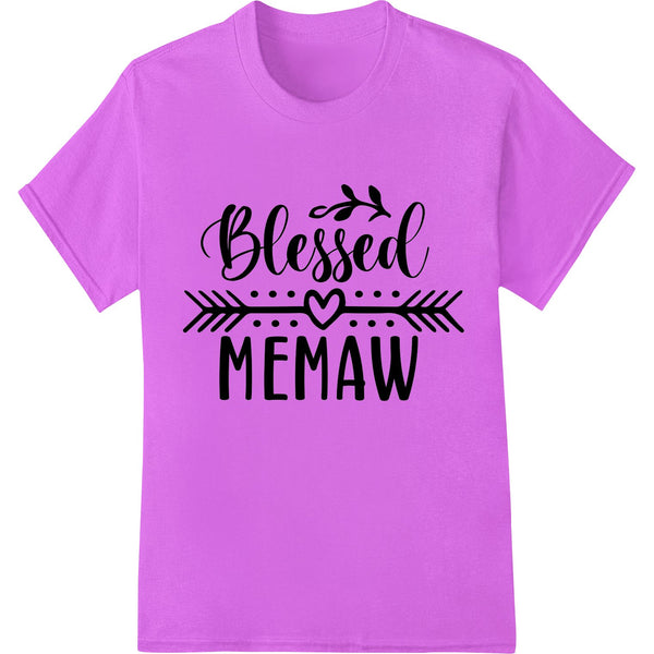 Decorative text design 'Blessed Memaw' with floral pattern, perfect for grandmother-themed apparel and gifts using DTF...