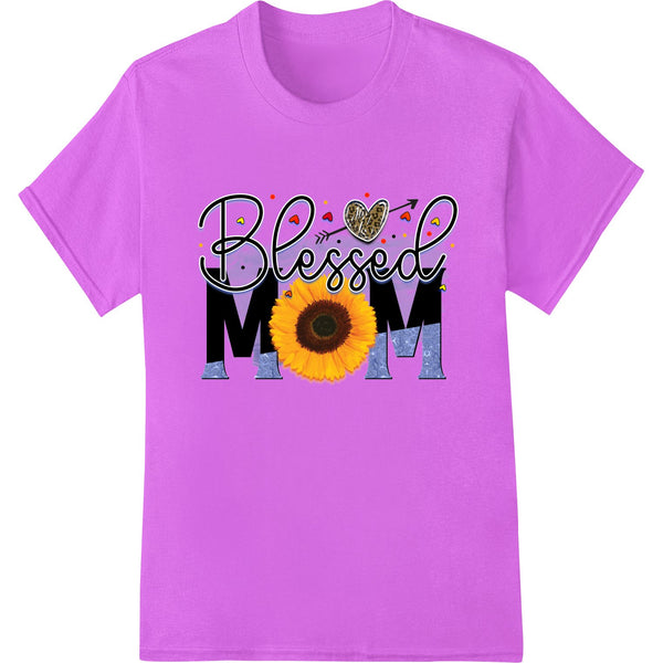 Hand-drawn sunflower design with 'Blessed Mom' text, perfect for celebrating motherhood on custom t-shirts and apparel.