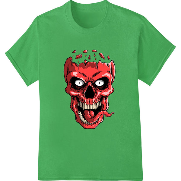 Chilling red skull design for DTF (direct to film) heat transfer printing on custom t-shirts and apparel for Halloween