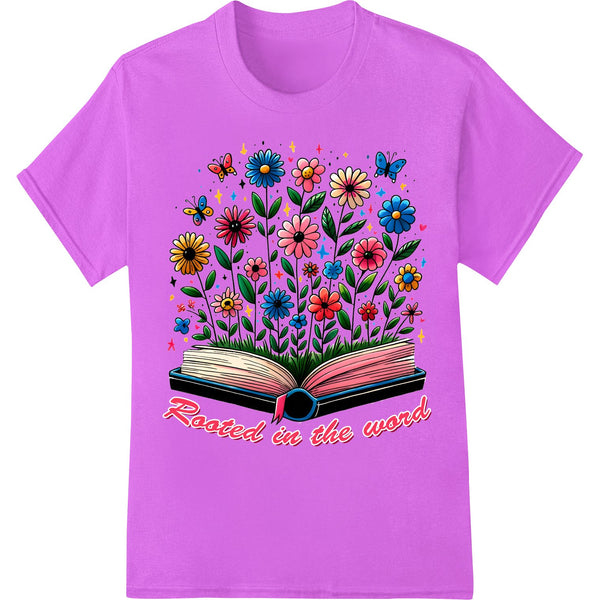 Blooming Wisdom DTF heat transfer print featuring a vibrant floral design with butterflies for custom t-shirt printing.