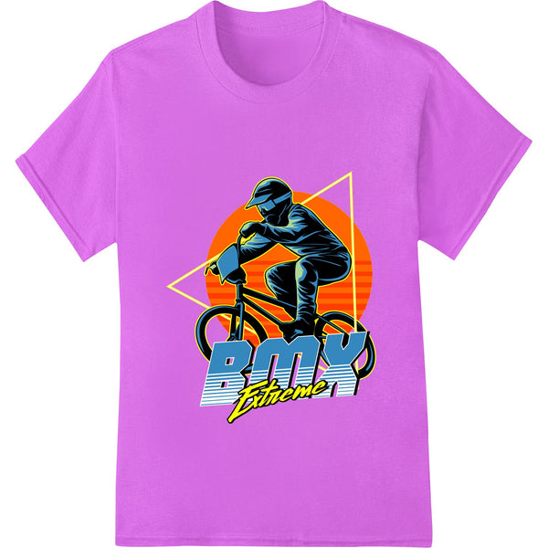 Bold BMX Extreme design with rider doing a stunt jump over graffiti text, perfect for custom DTF apparel prints.