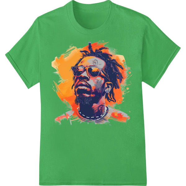 Vibrant abstract portrait design suitable for DTF or direct-to-film heat transfer printing onto t-shirts and apparel